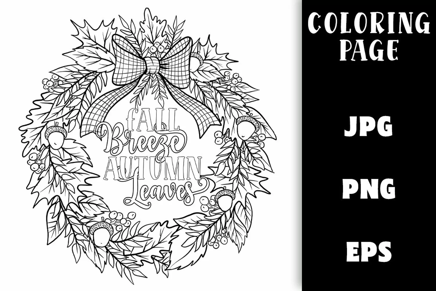 Coloring Page Fall Wreath - Fall Breeze Autumn Leaves product image 1