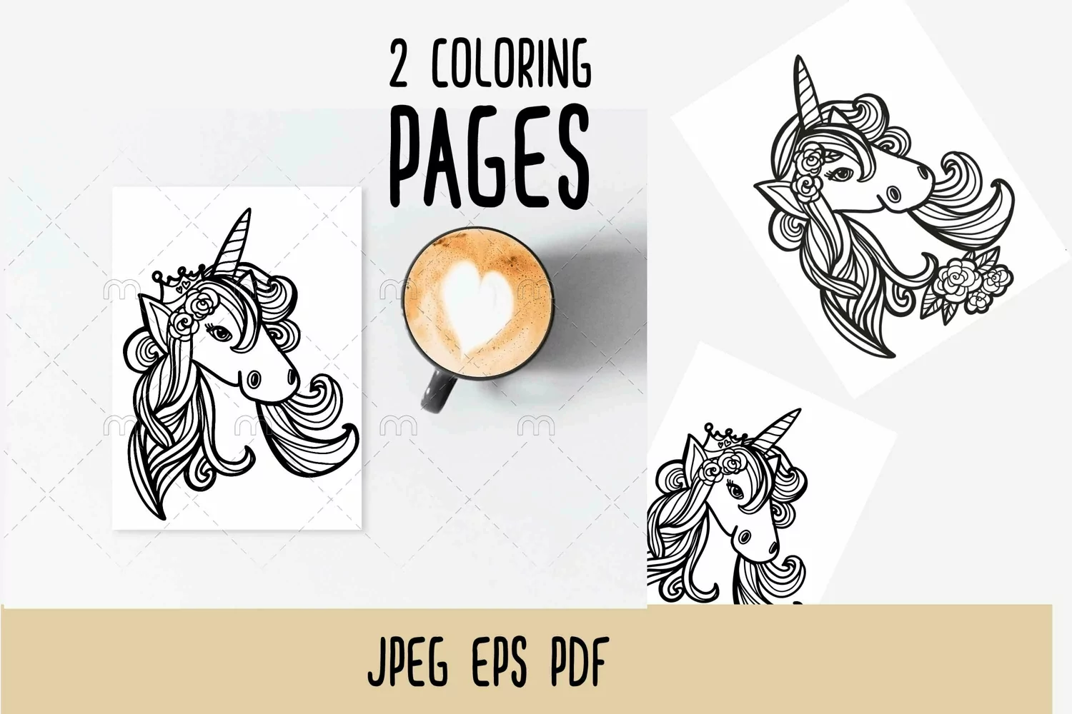 unicorn doodle coloring pages product image 1