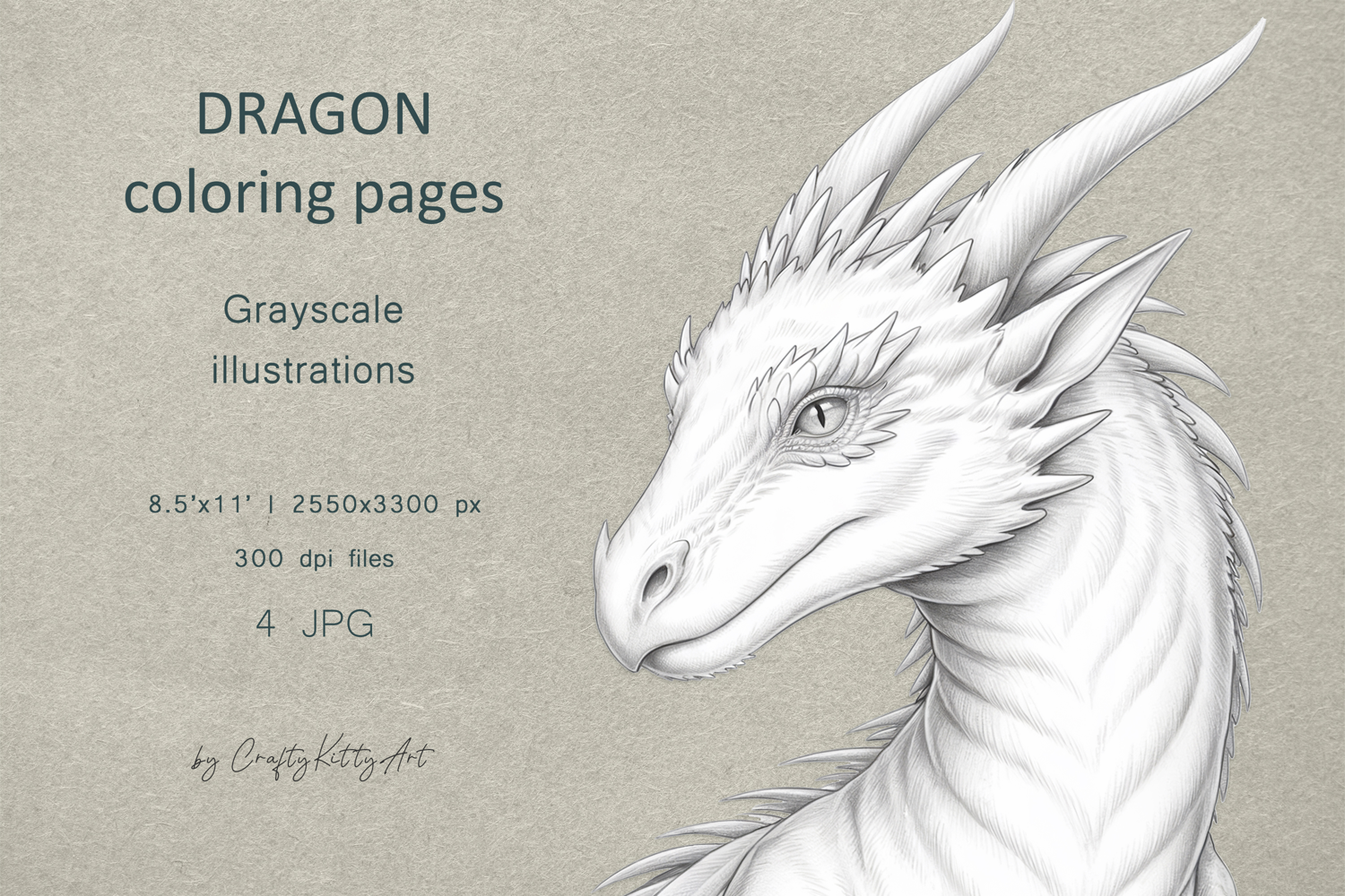 Dragon coloring pages for adults, Fantasy dragons portraits product image 1
