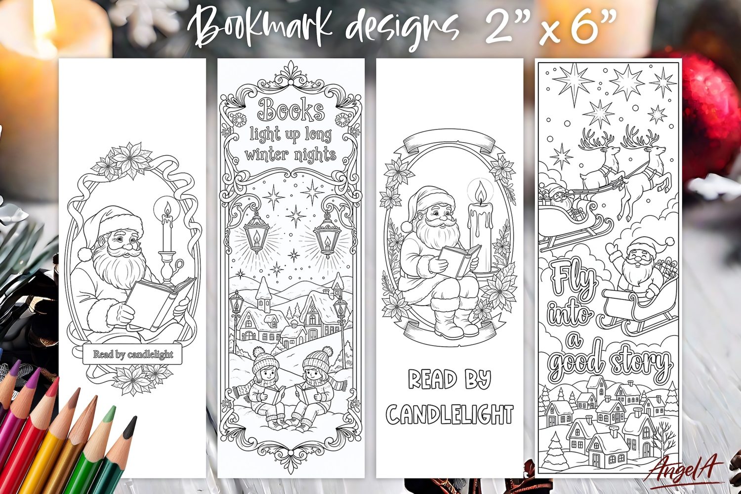 Christmas coloring pages bookmark printable, winter bookmark product image 1