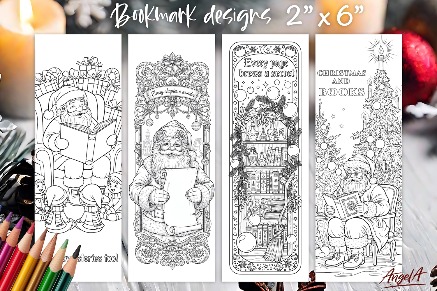 Christmas coloring pages bookmark printable, winter bookmark product image 1