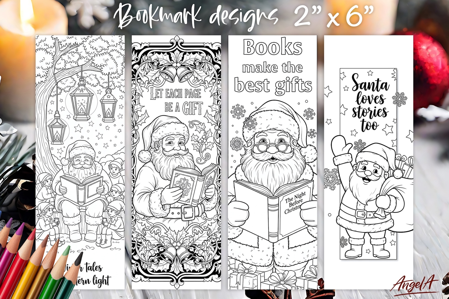 Christmas coloring pages printable bookmarks for kids Santa product image 1