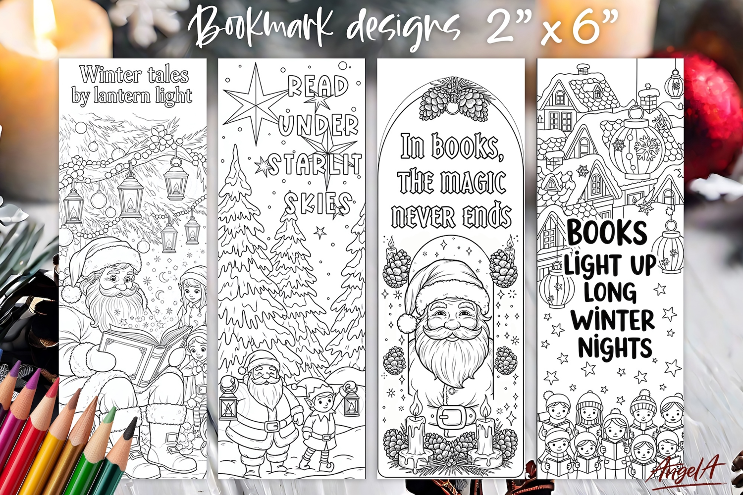 Christmas coloring pages Santa printable bookmarks for kids product image 1