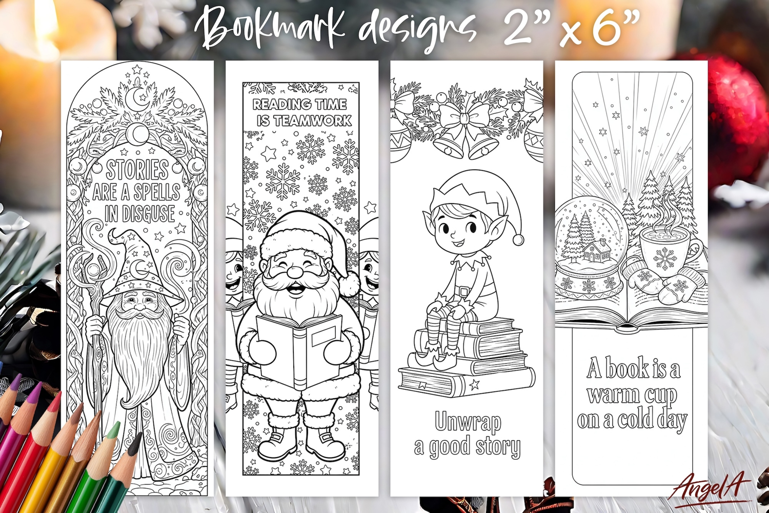 Christmas coloring pages Winter printable bookmarks for kids product image 1