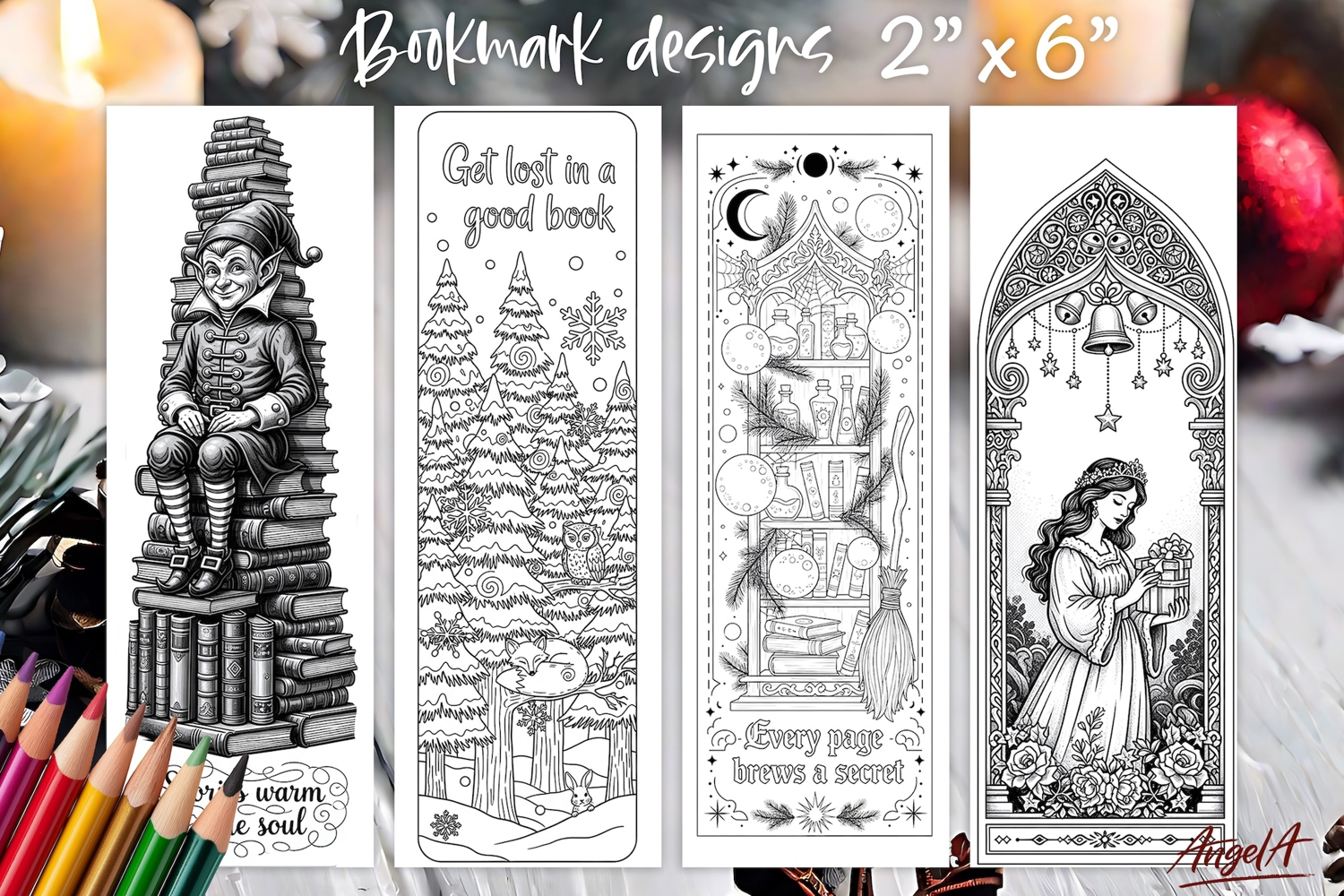 Christmas coloring pages printable fairy bookmarks for kids product image 1