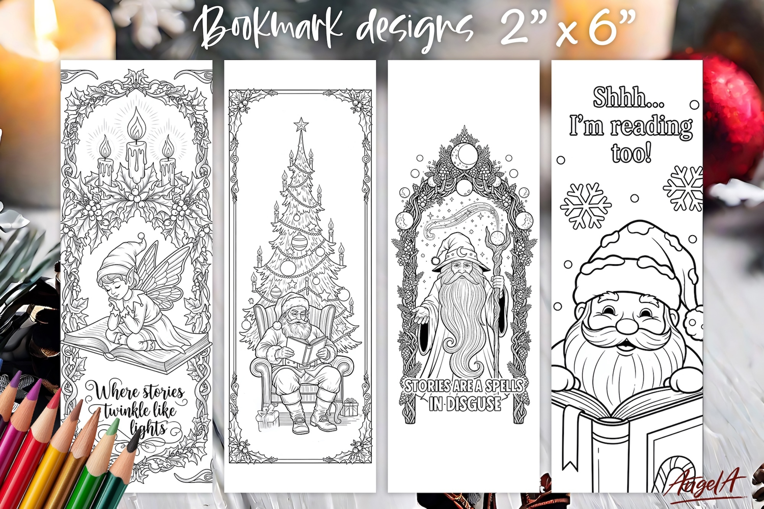 Christmas coloring pages printable fantasy bookmark, Santa product image 1