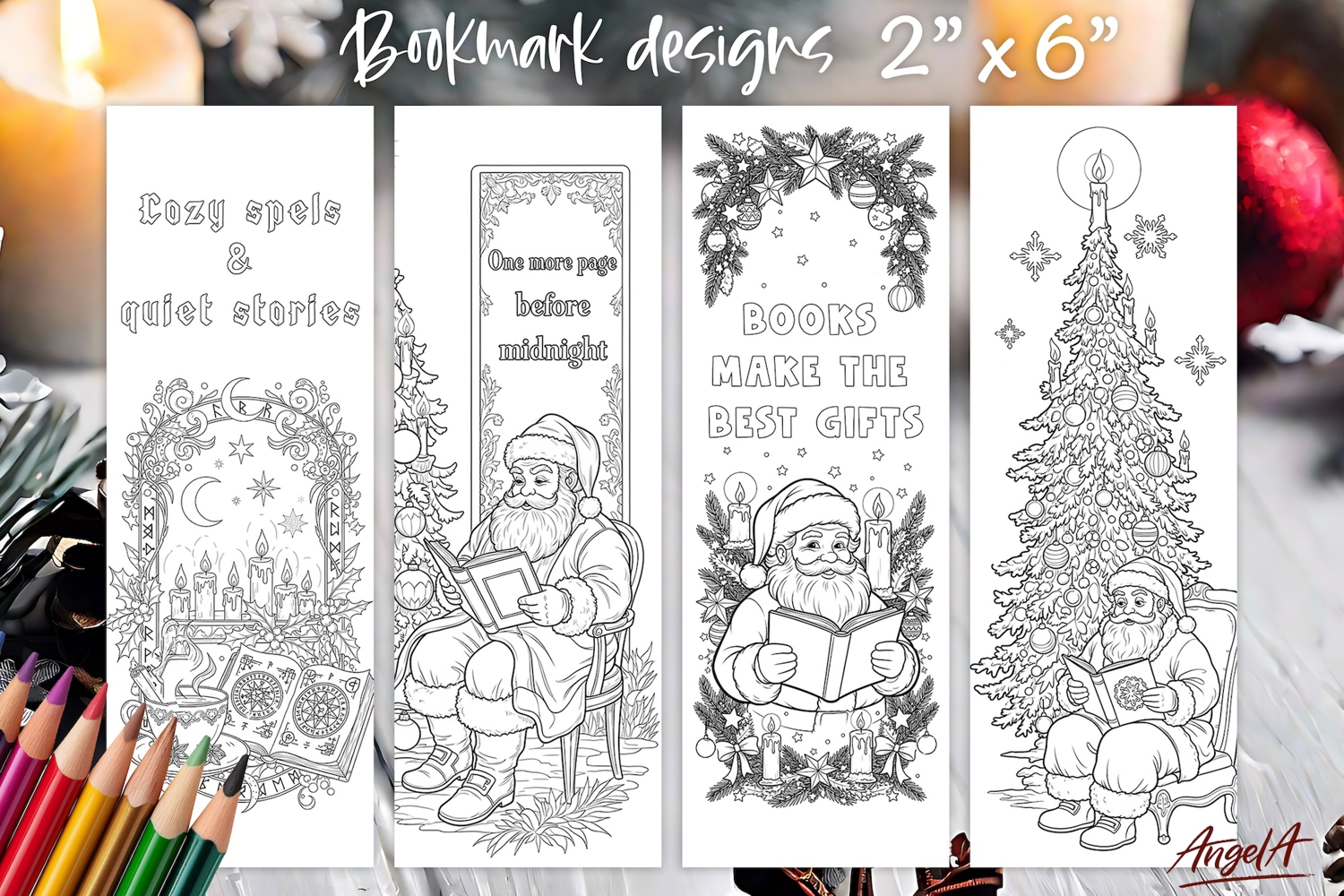 Santa Coloring pages printable bookmark, book lover quote product image 1