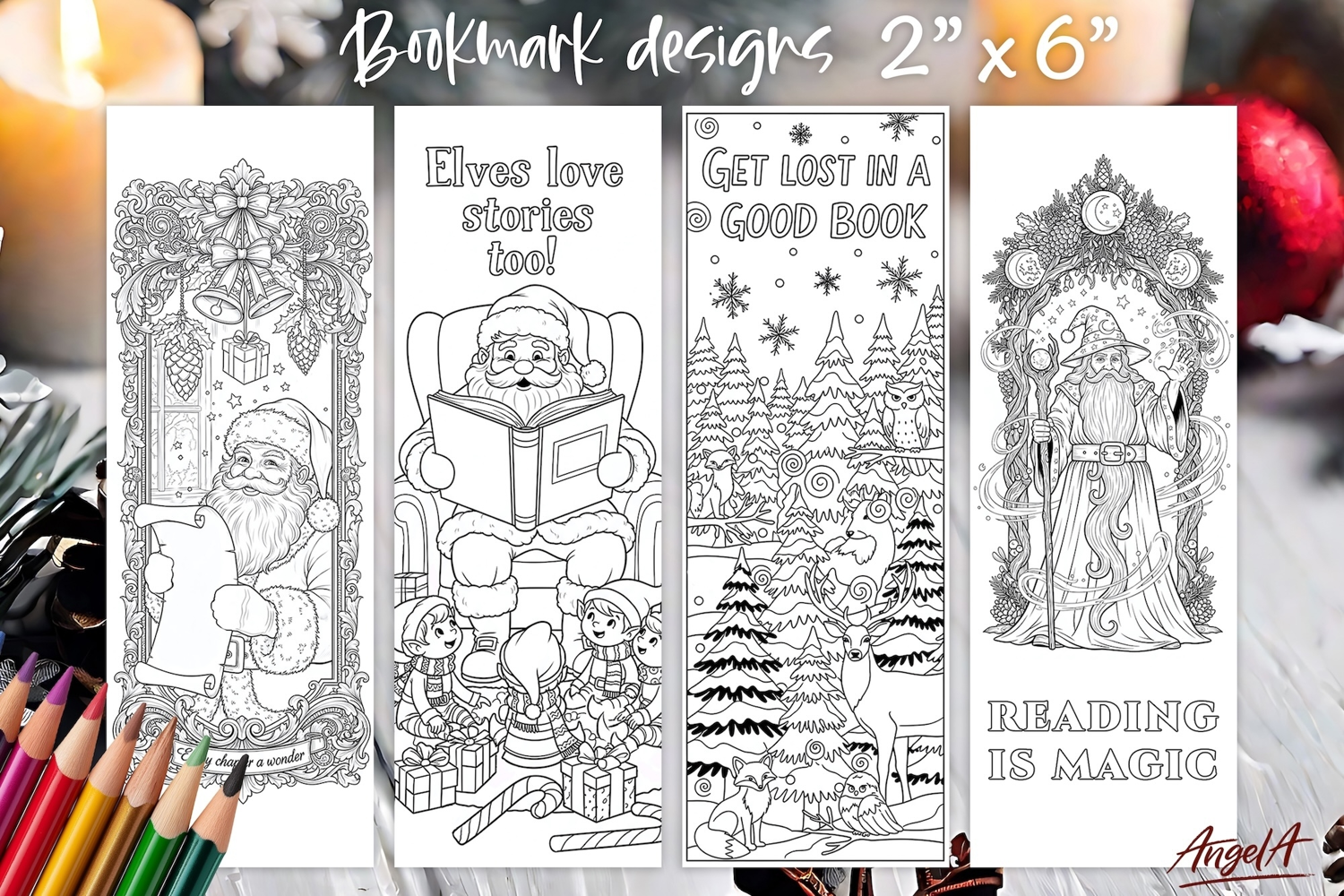 Santa Coloring pages printable bookmark for kids, book quote product image 1