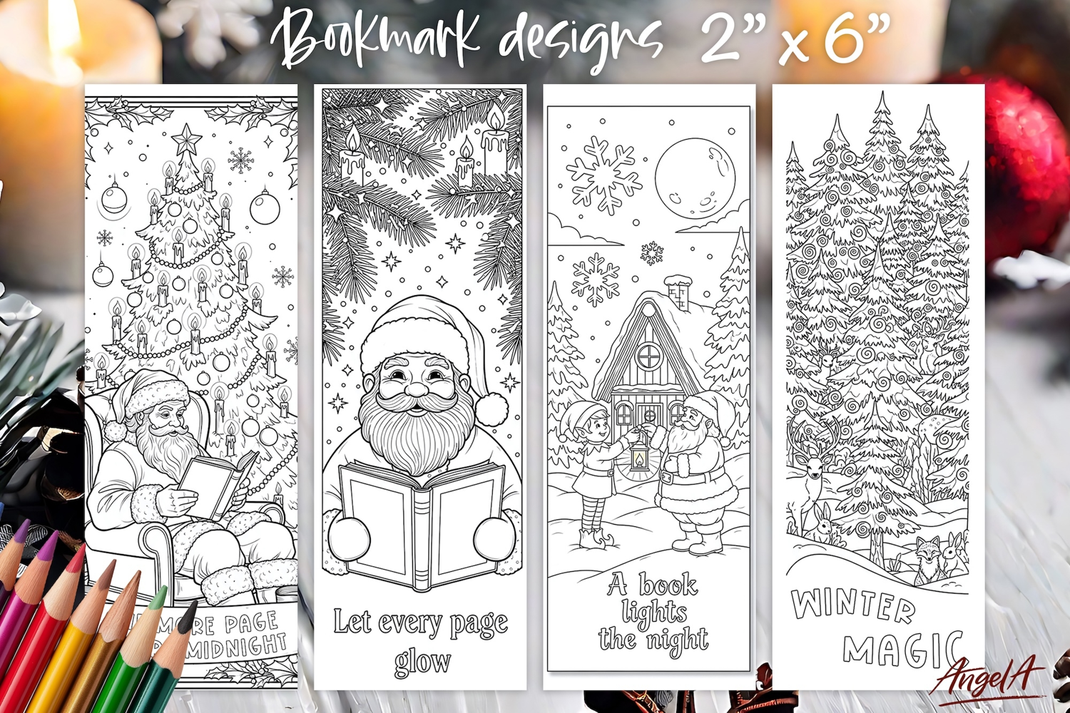 Santa Claus Coloring pages printable bookmark, book quote product image 1