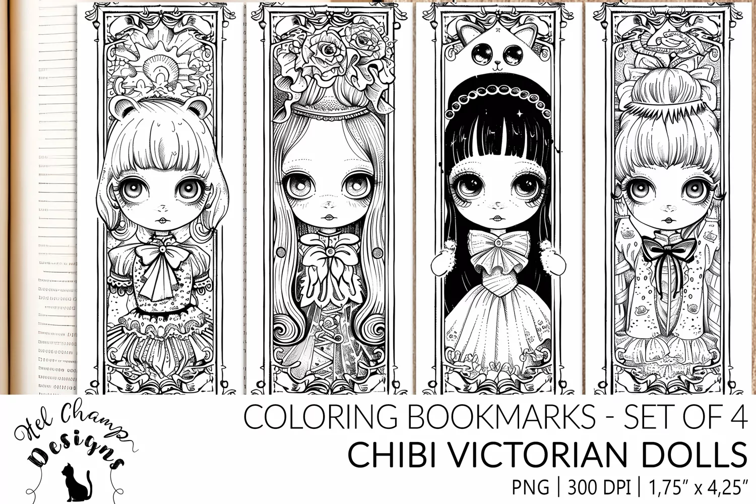 Coloring bookmarks set sublimation chibi kawaii dolls lolita girl book lover