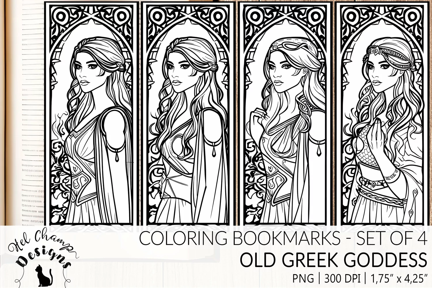 Coloring bookmarks set sublimation oldgreek art medival women goddess maiden