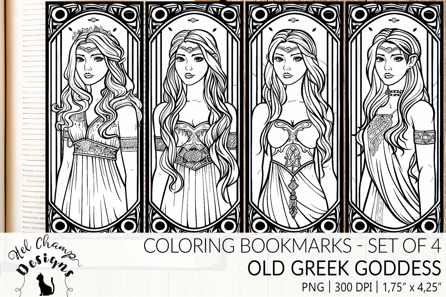 Coloring bookmarks set sublimation oldgreek art medival women goddess maiden