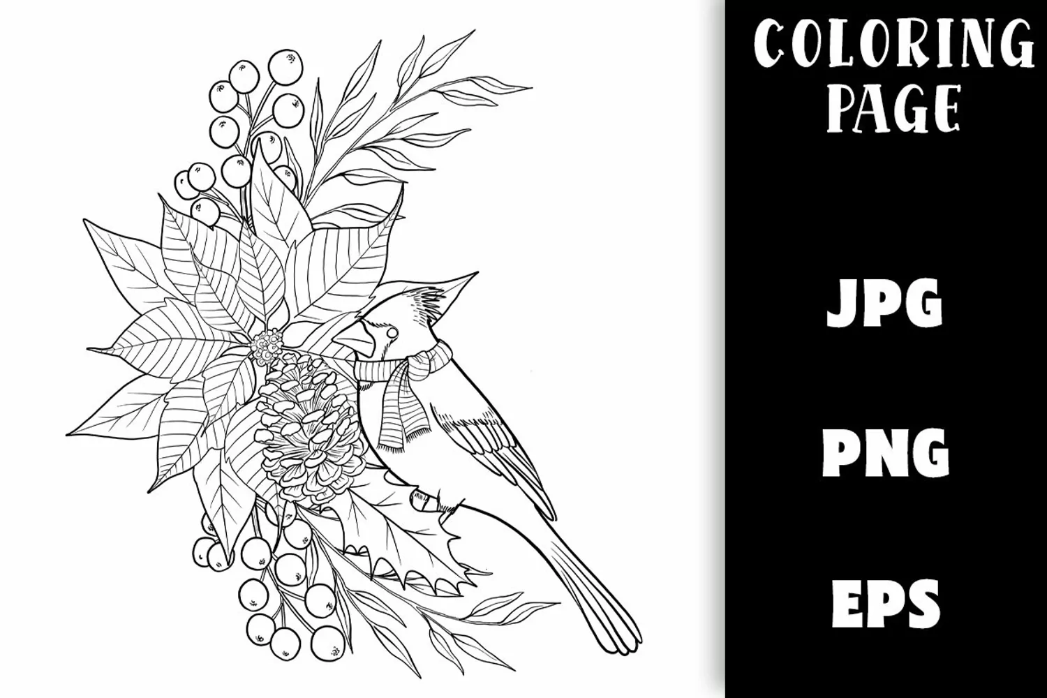 Christmas Coloring - Cardinal Bird on Floral Crescent Moon product image 1