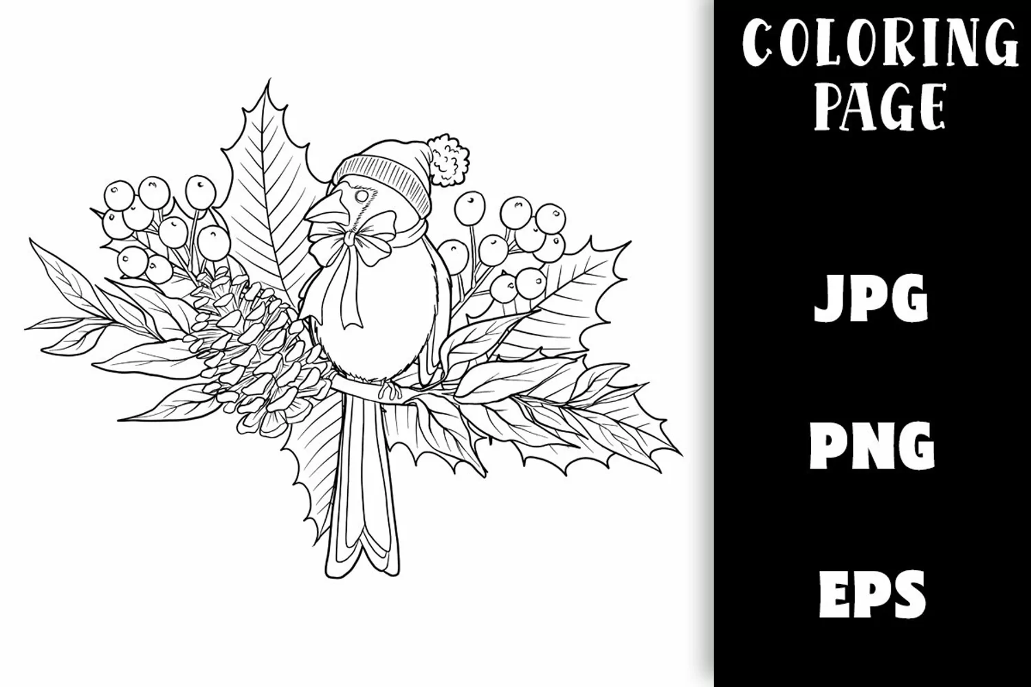 Christmas Coloring - Winter Bird on Pretty Florals product image 1