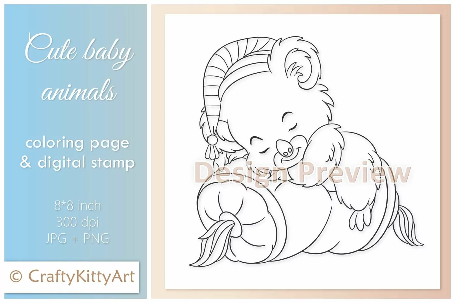 Koala Bear Sleeping, Cute Sleepy Baby Animal Digital Stamp product image 1