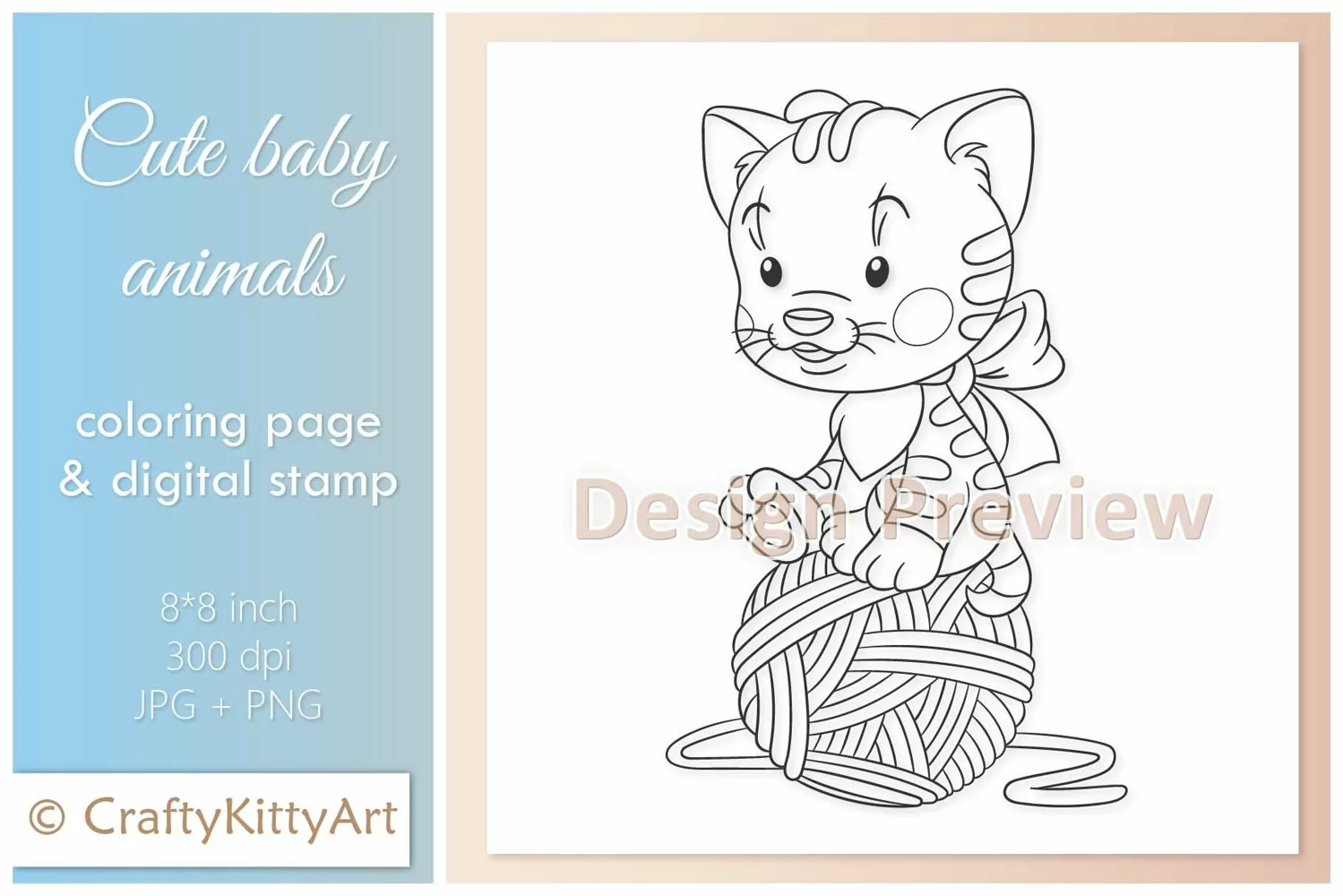 Kitten, Tabby Cat, Playful Kitty, Baby Animal Digital Stamp product image 1