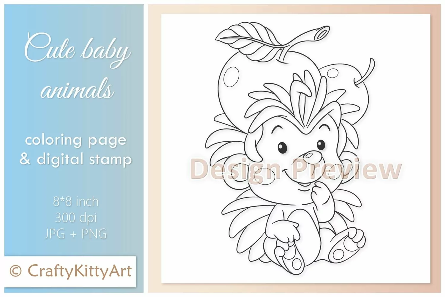 Hedgehog, Fall Autumn Forest, Cute Baby Animal Digital Stamp product image 1