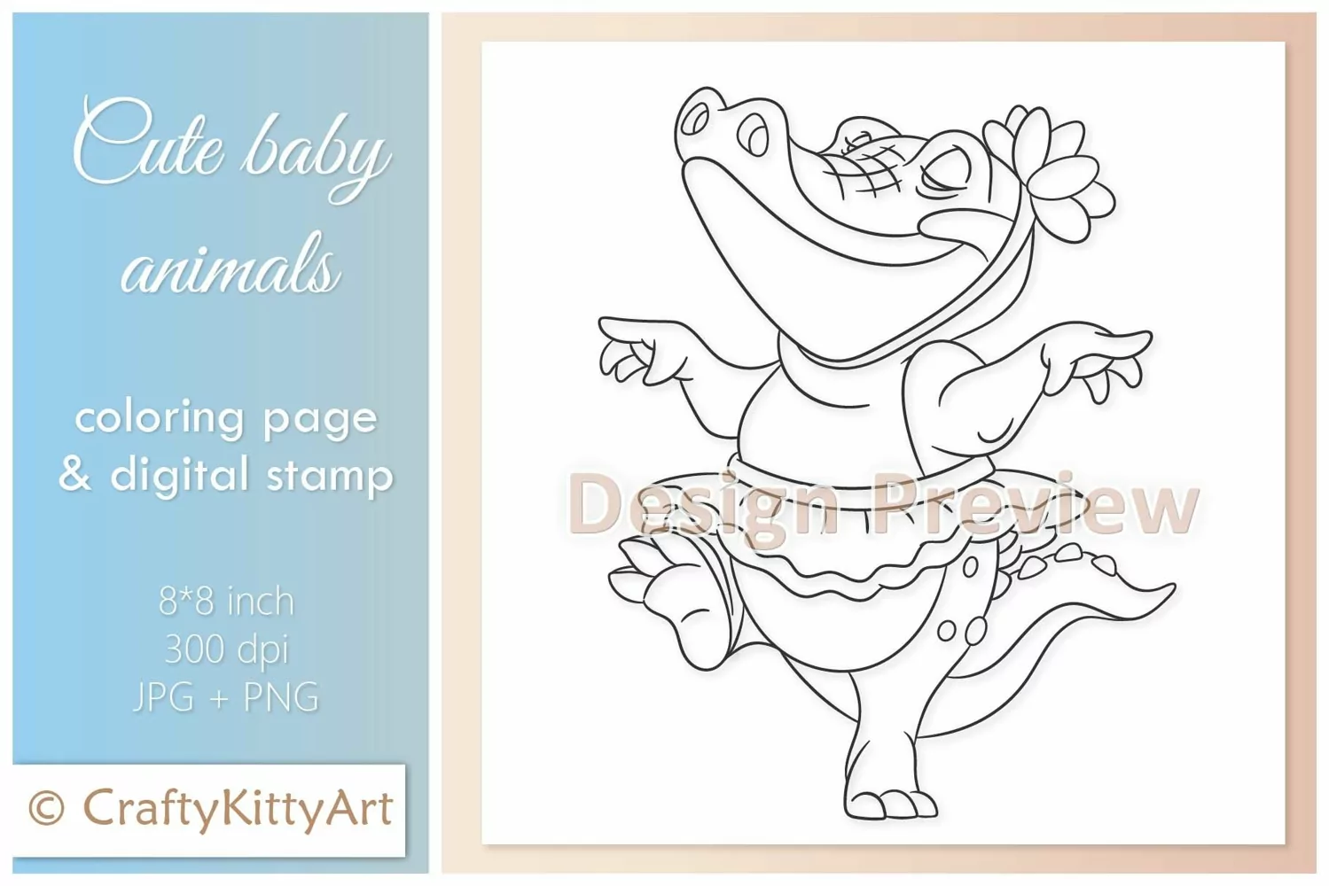 Crocodile Ballerina Dancer, Cute Baby Animal Digital Stamp product image 1
