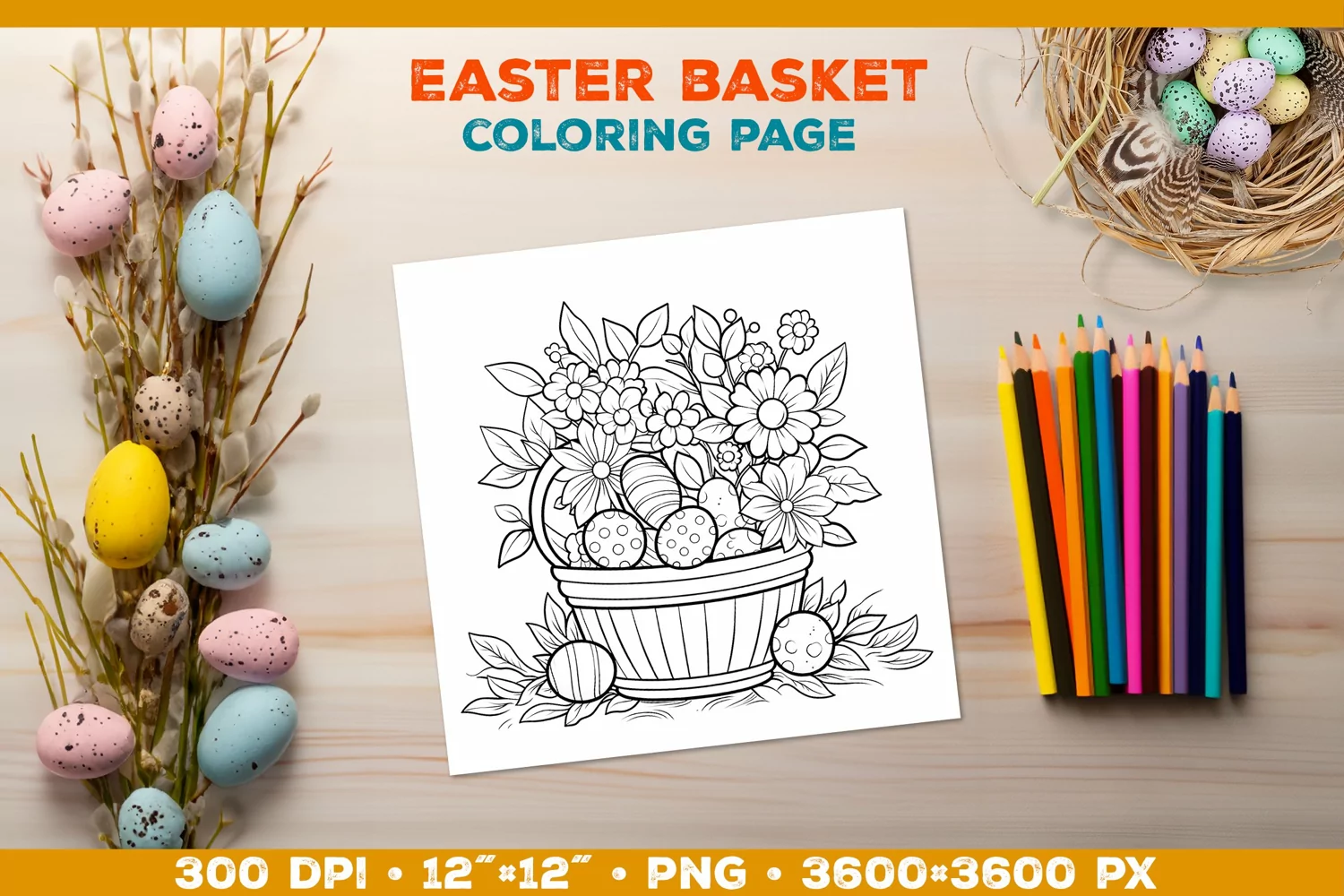 Easter Basket Coloring Page: Springtime Delight product image 1