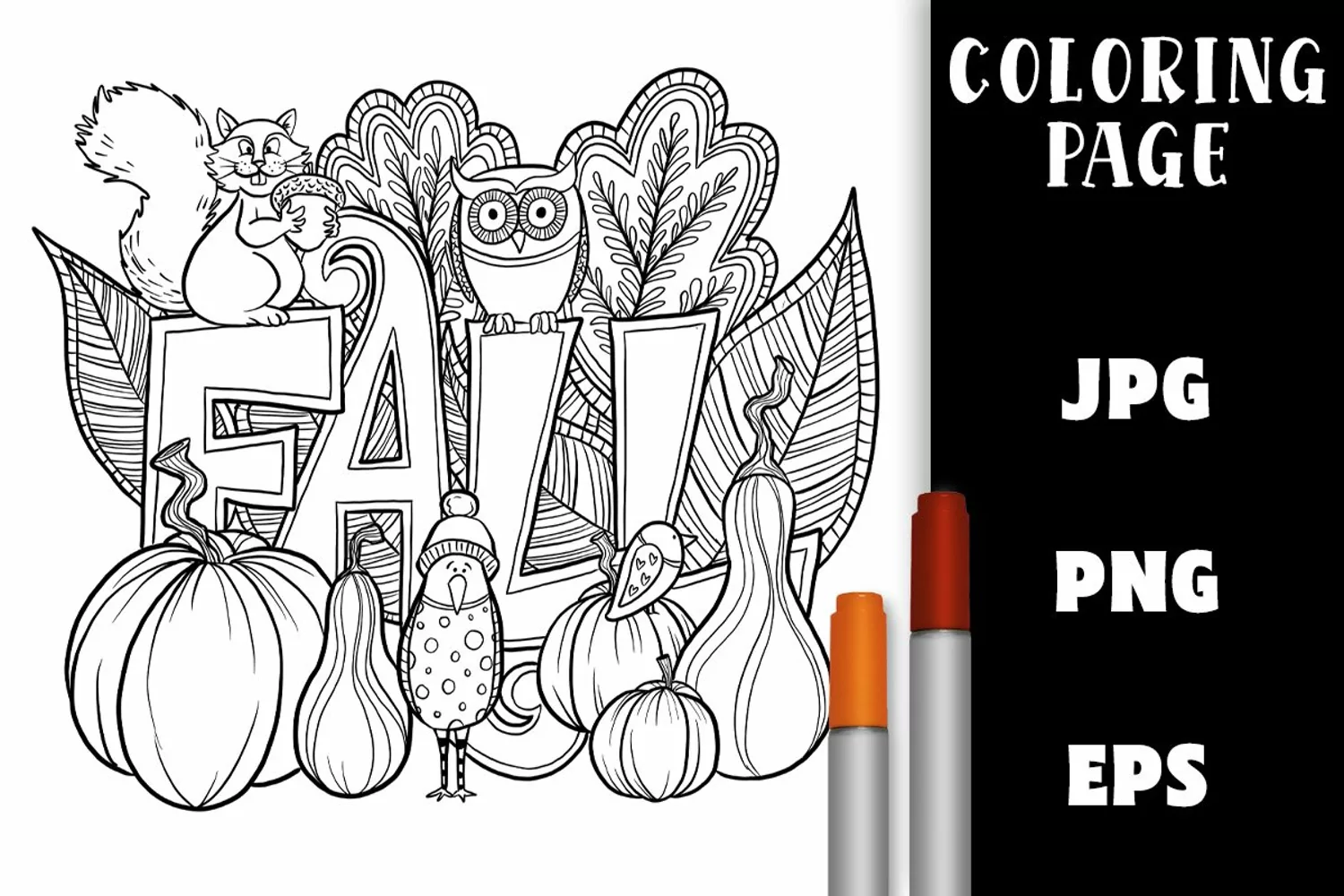 Coloring Page For Autumn - Fall Animals and Leaves product image 1