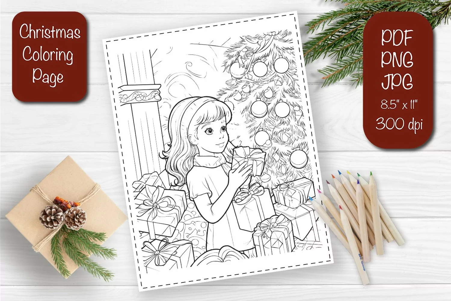 Christmas coloring pages Kids printable coloring sheet product image 1