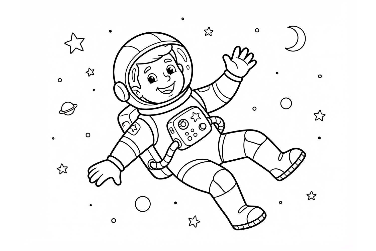 Cute Astronaut Coloring Page for Kids with Space Background product image 1