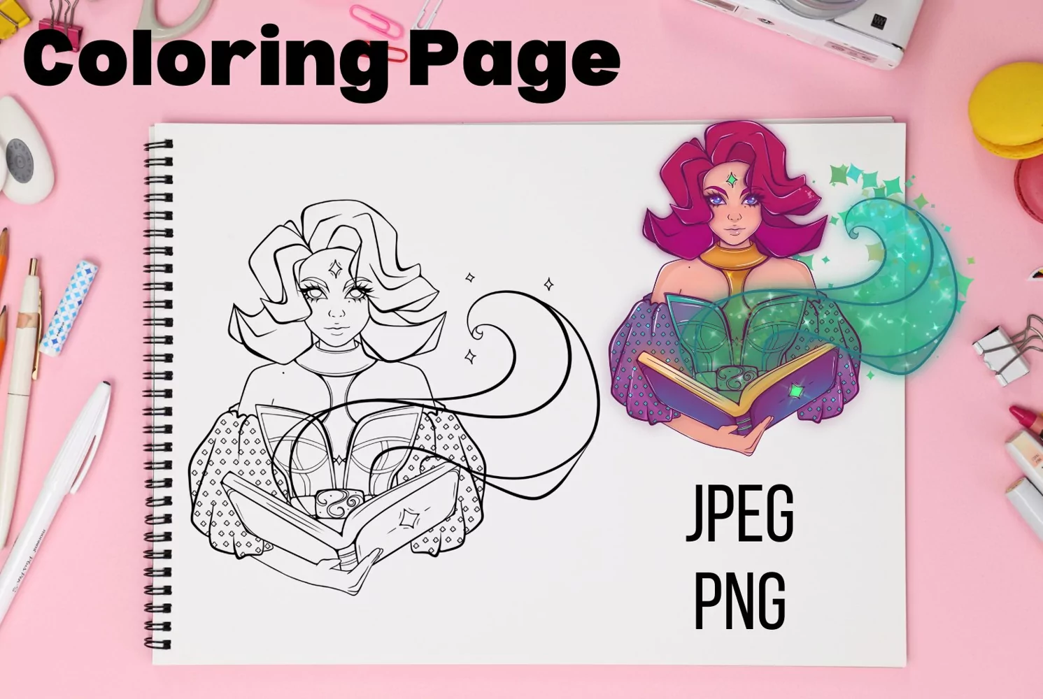 Halloween Witch with Spellbook - Coloring Page product image 1