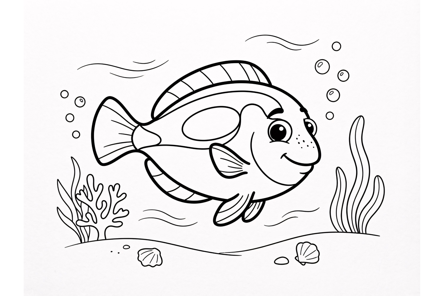 Cute Cartoon Fish Coloring Page for Kids Underwater Sea Life product image 1