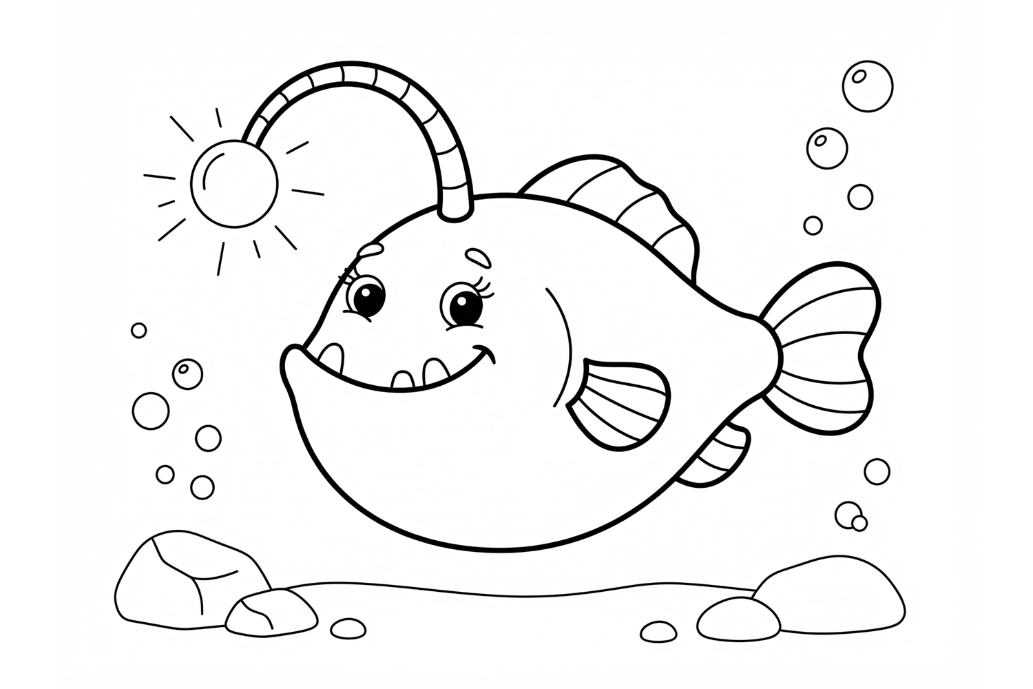 Cute Anglerfish Coloring Page for Kids with Underwater Bubbl product image 1