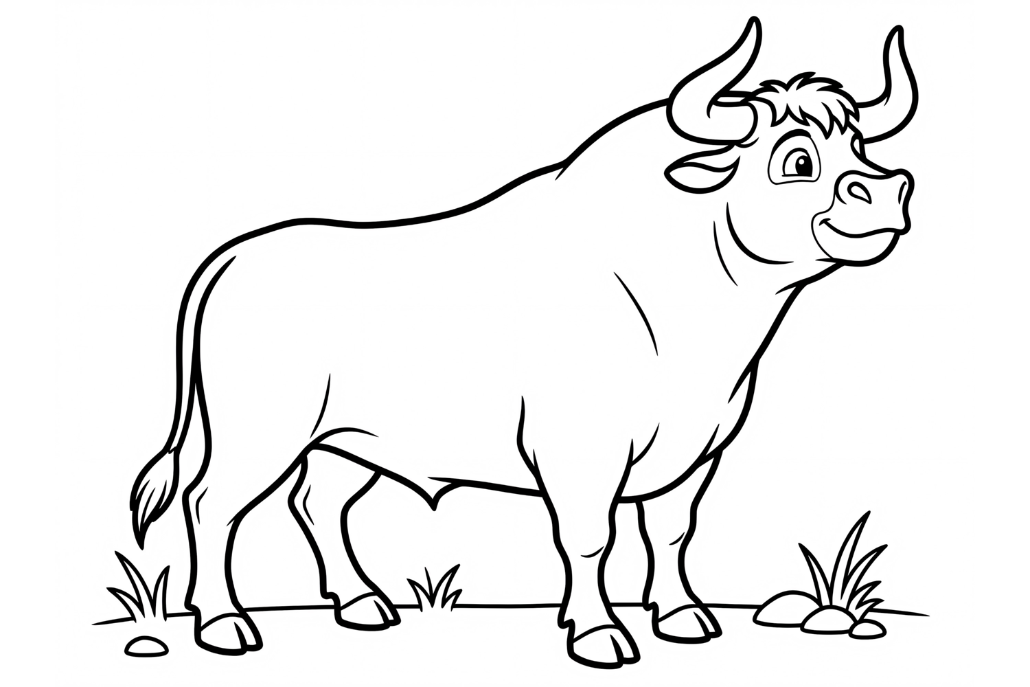 Cute cartoon bull coloring page for kids, simple line art product image 1