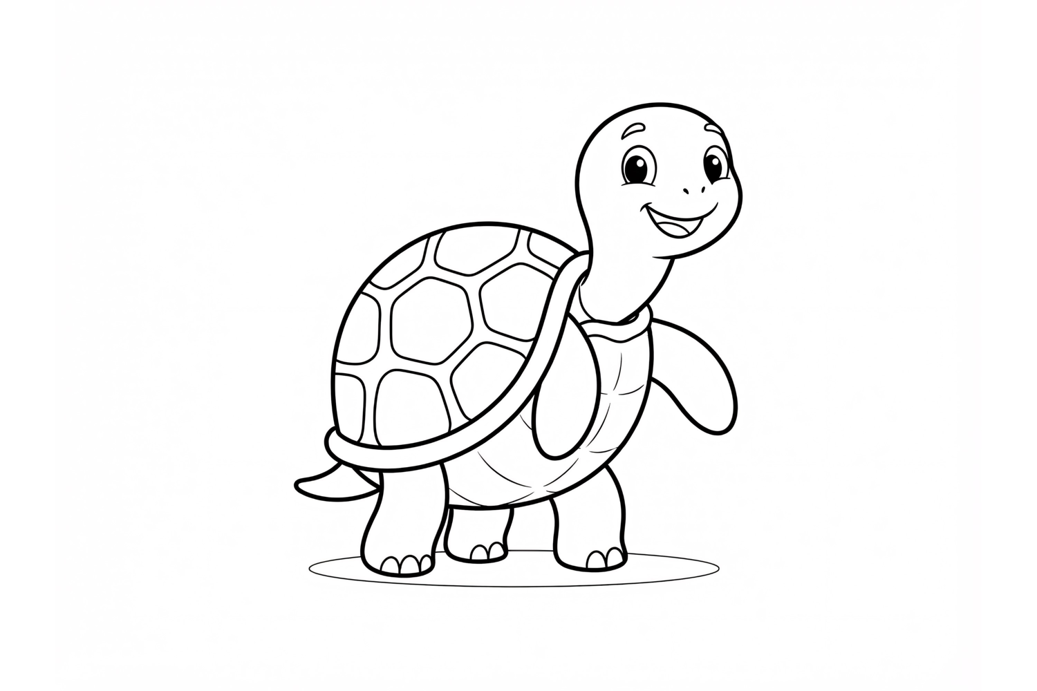 Cute cartoon turtle coloring page for kids with simple black product image 1
