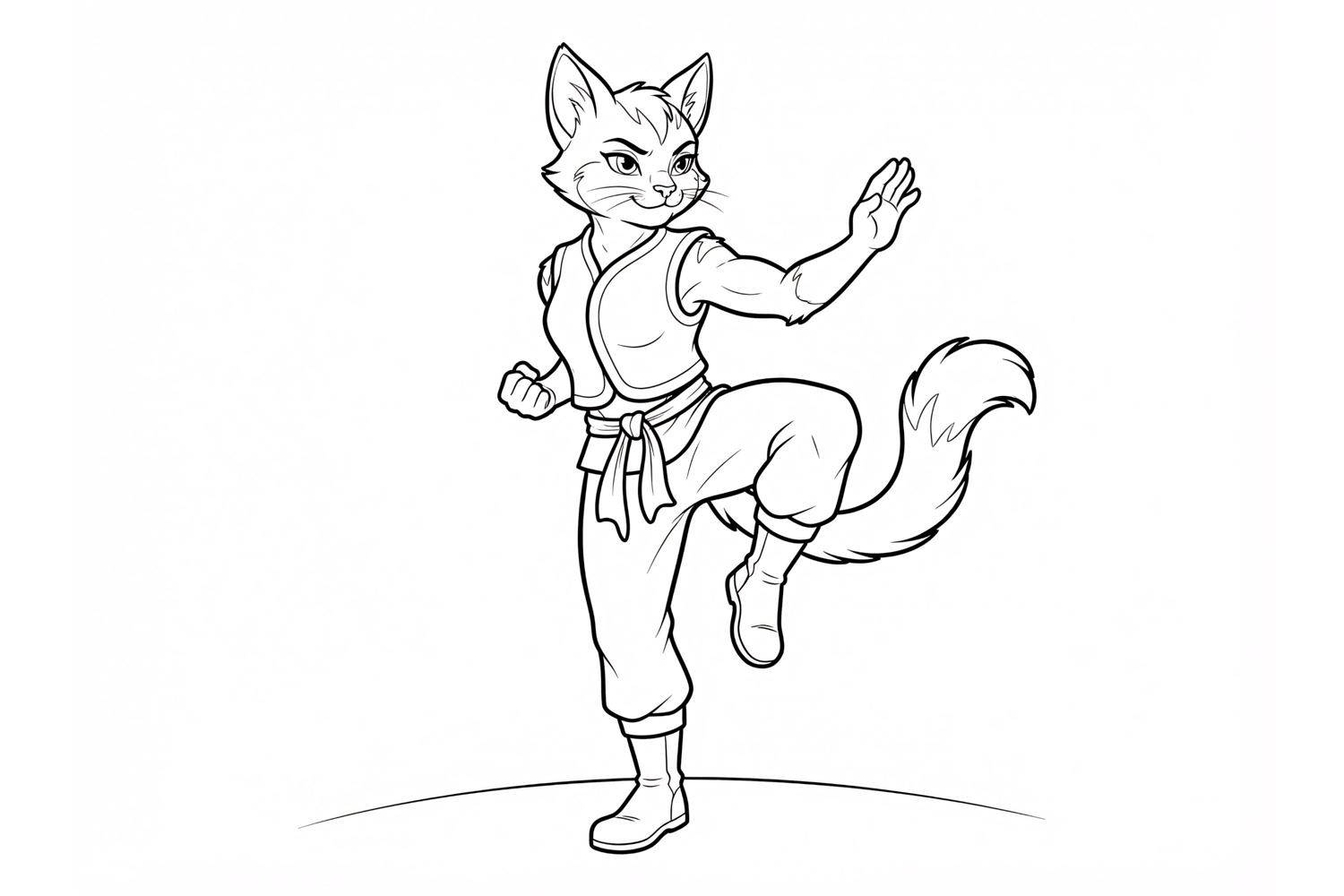 Cute warrior cat coloring page for kids with martial arts product image 1