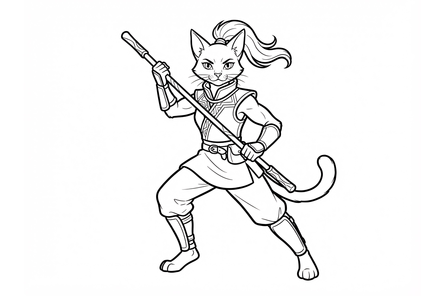 Warrior Cat Character Coloring Page for Kids and Adults Feat product image 1