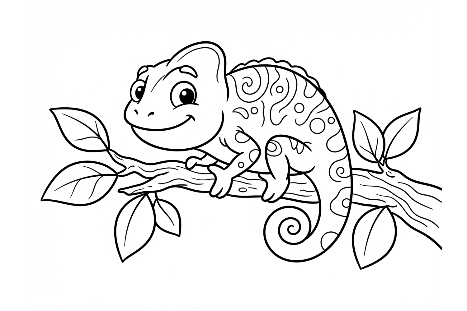 Cute Chameleon Coloring Page for Kids Black and White Line product image 1