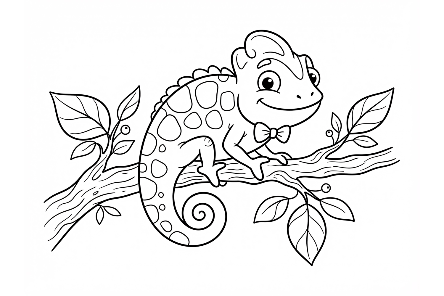 Cute Chameleon Coloring Page for Kids Black and White Line product image 1