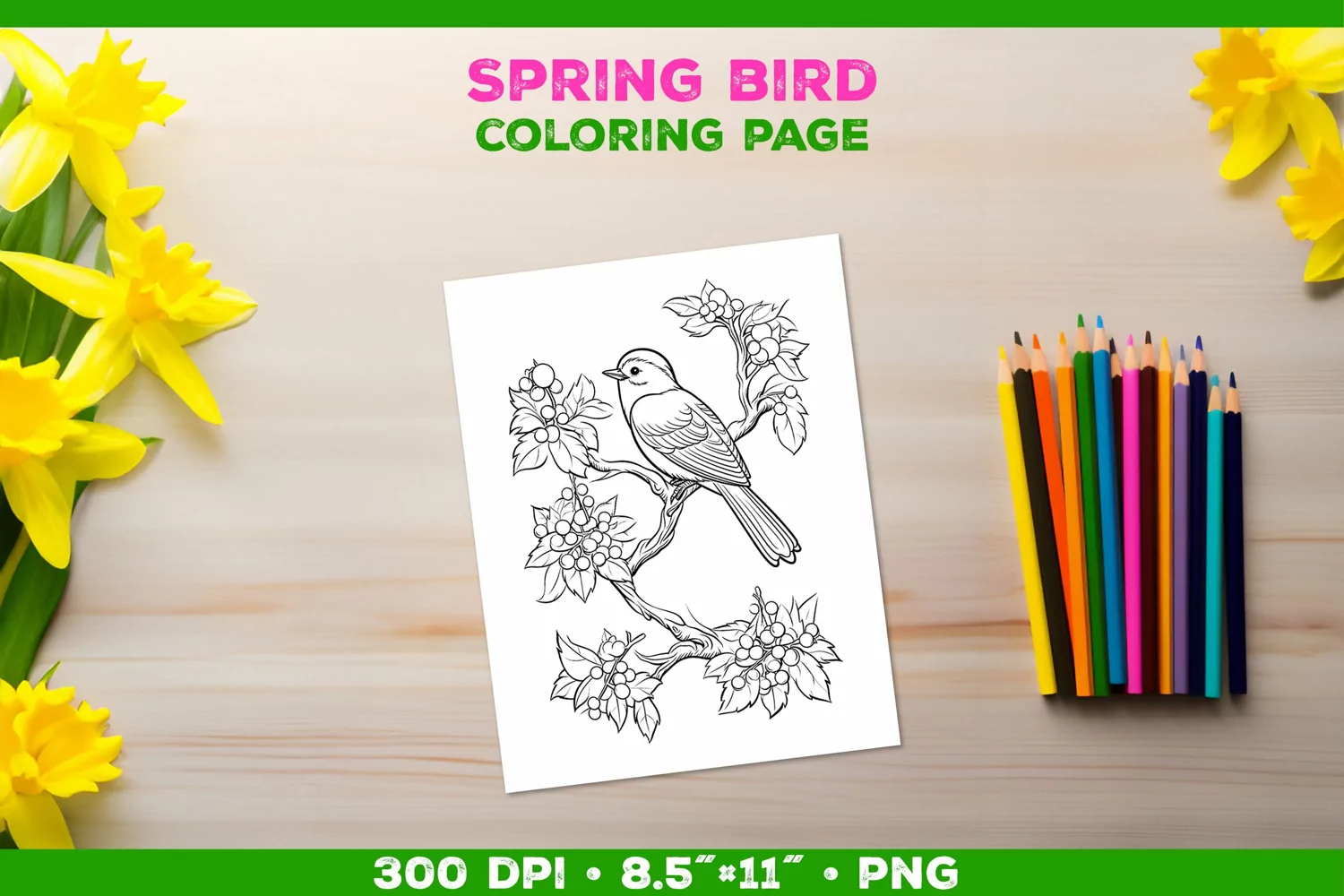Kids simple coloring book page with Bird in Blooming Branch product image 1