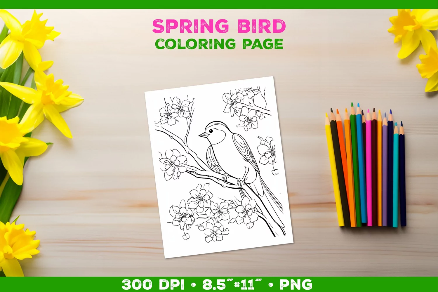 Kids simple coloring book page with Bird in Blooming Branch product image 1