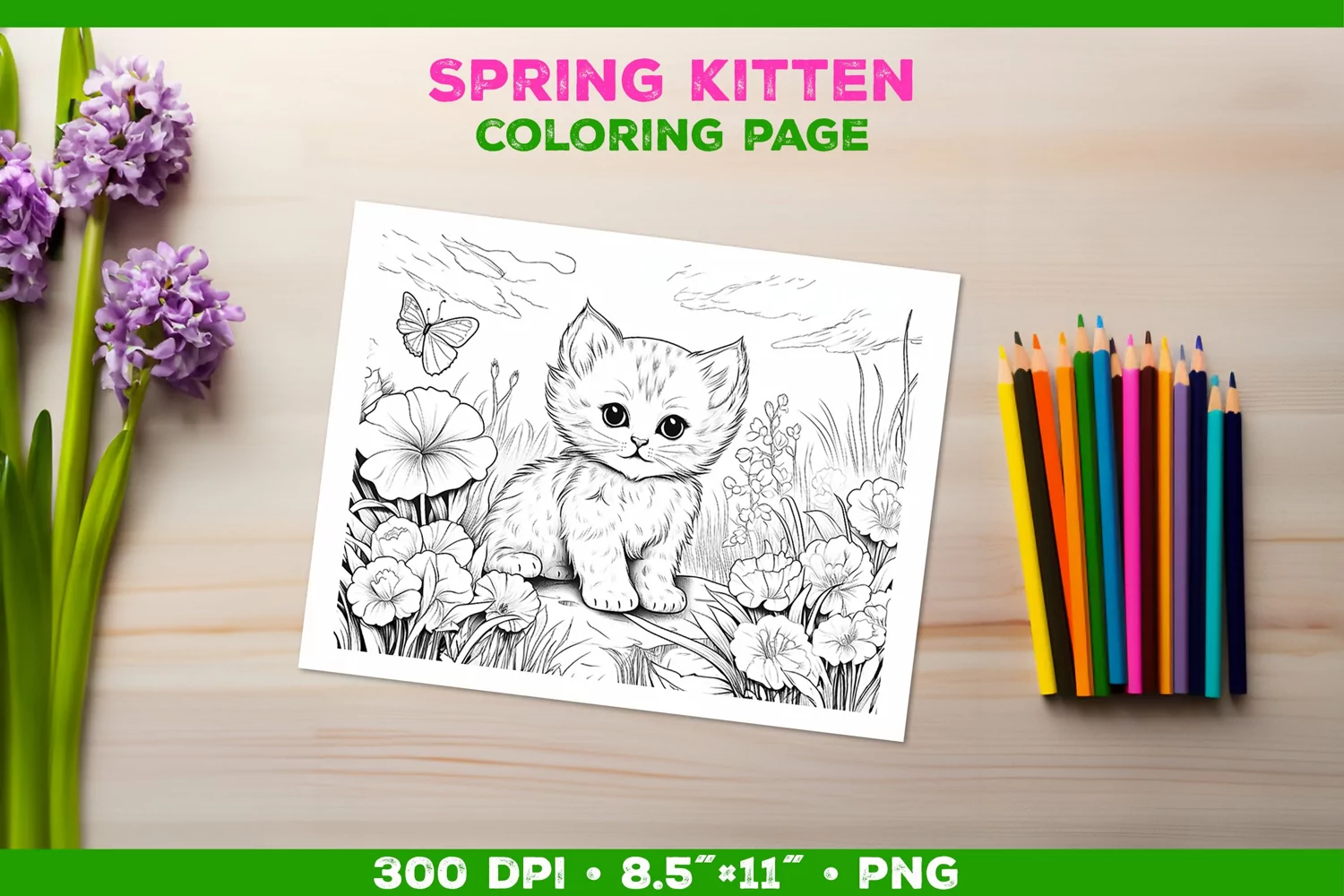 Kids Kitten Coloring with Spring Flowers product image 1