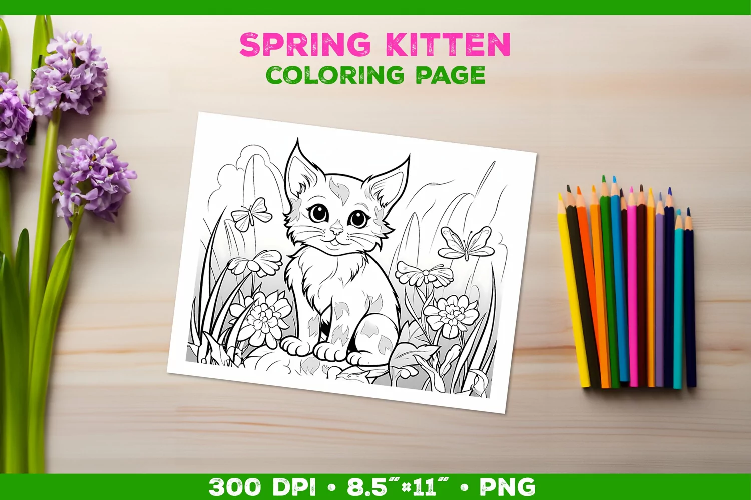 Kids Kitten Coloring with Spring Flowers product image 1