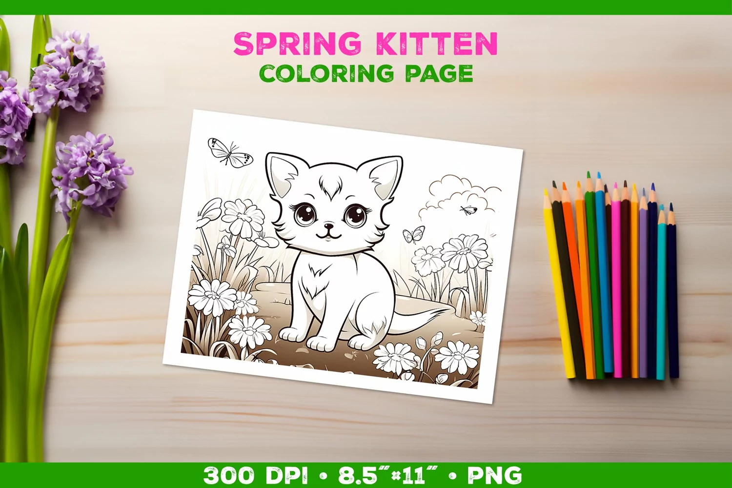 Kids Kitten Coloring with Spring Flowers product image 1