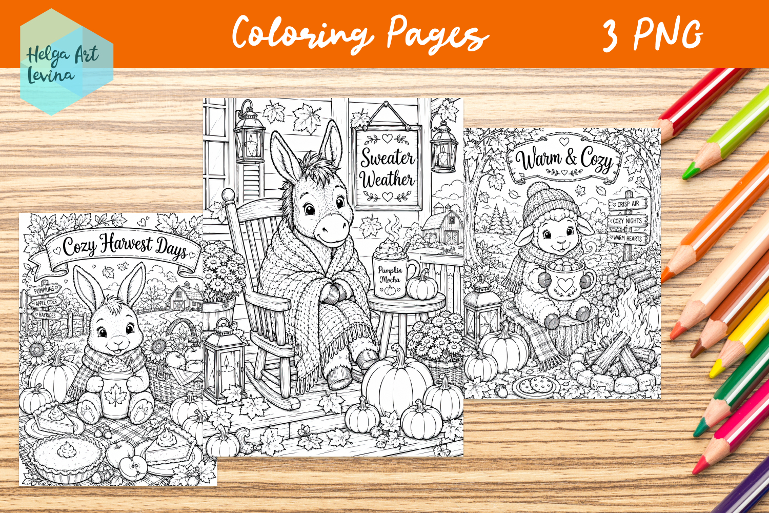 Autumn Farm Animals. Coloring Pages product image 1