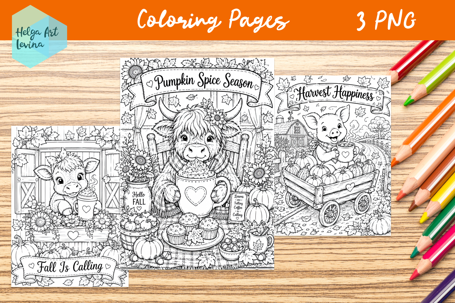 Autumn Farm Animals. Coloring Pages product image 1