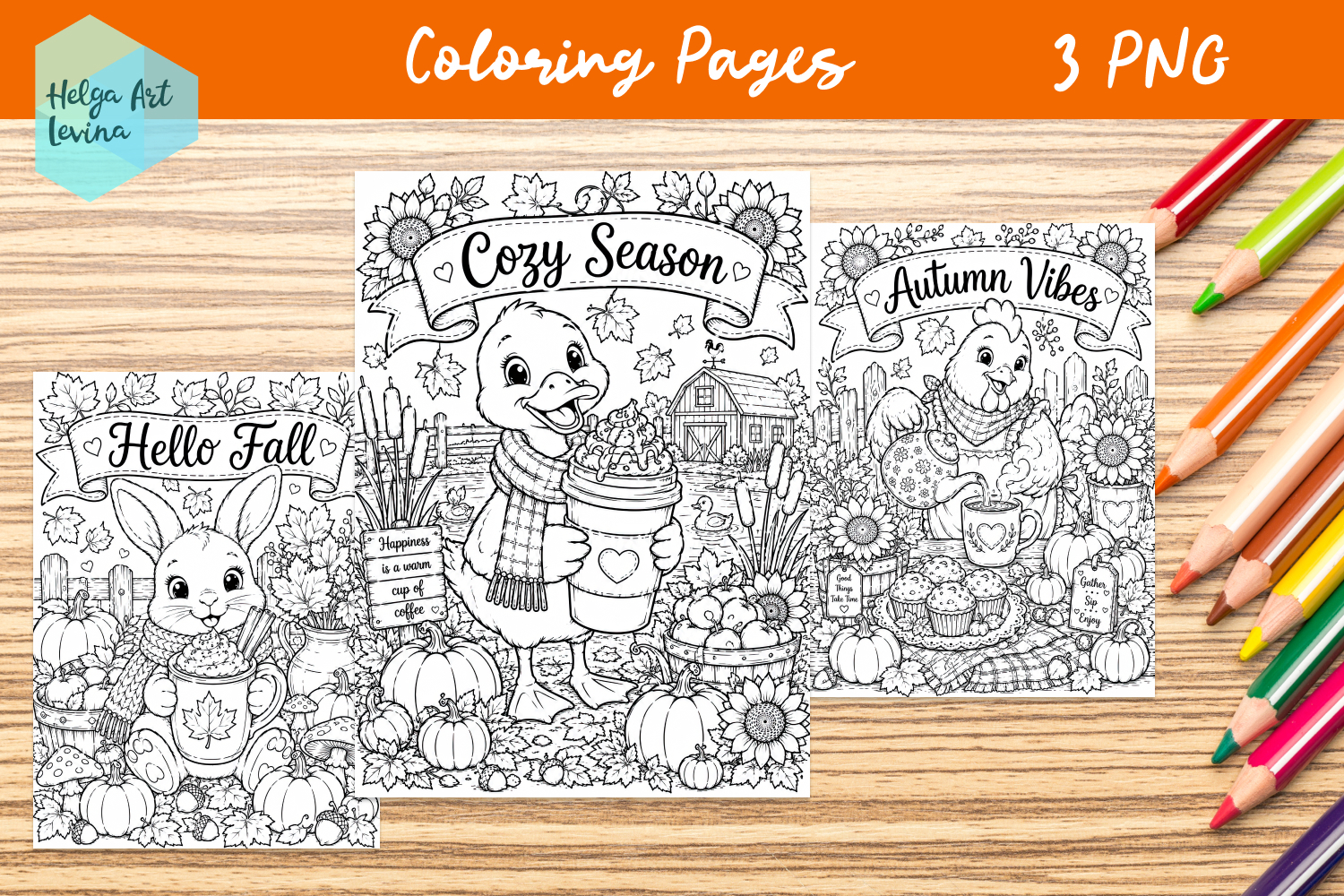 Autumn Farm Animals. Coloring Pages product image 1