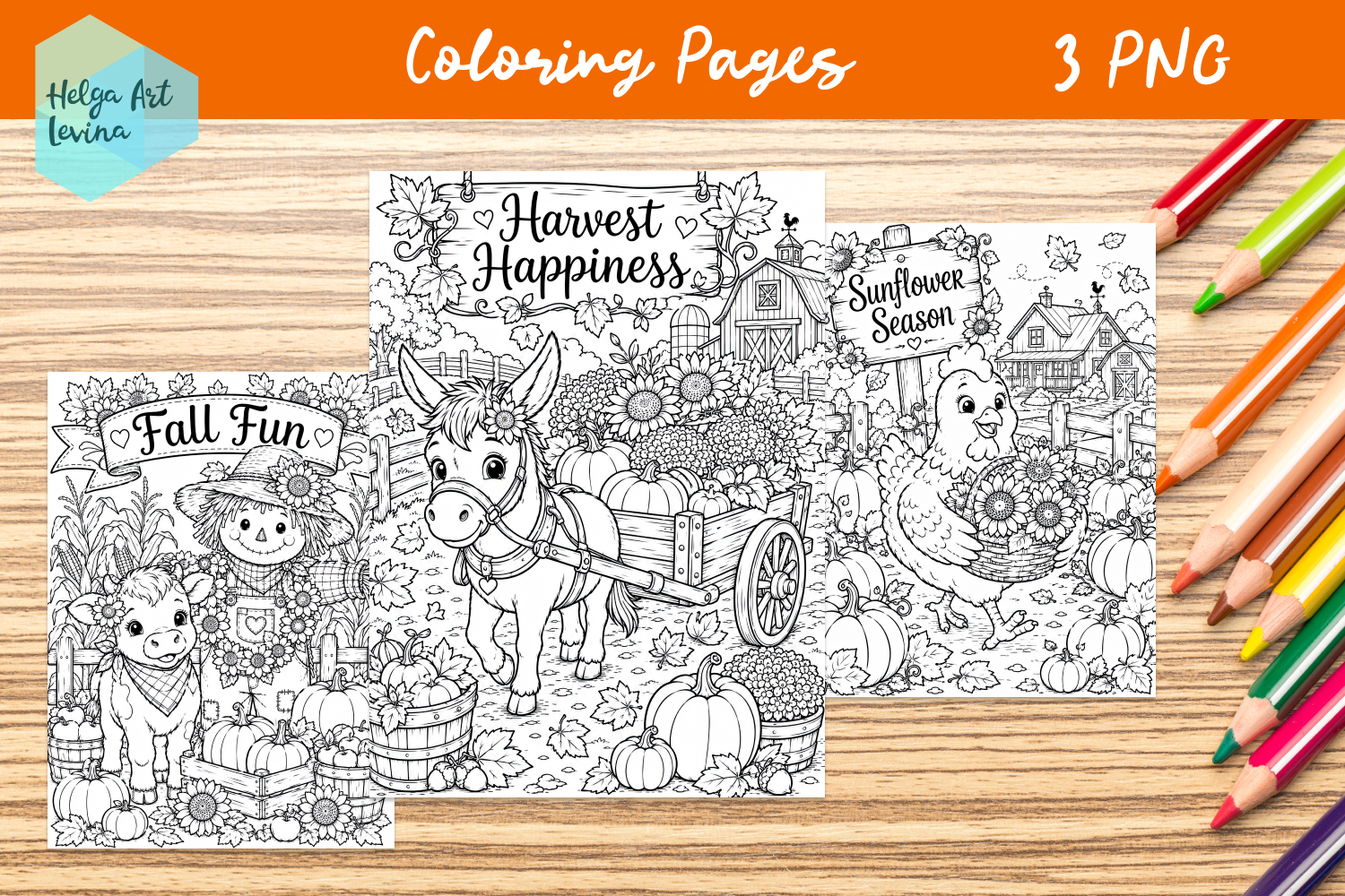 Autumn Farm Animals. Coloring Pages product image 1