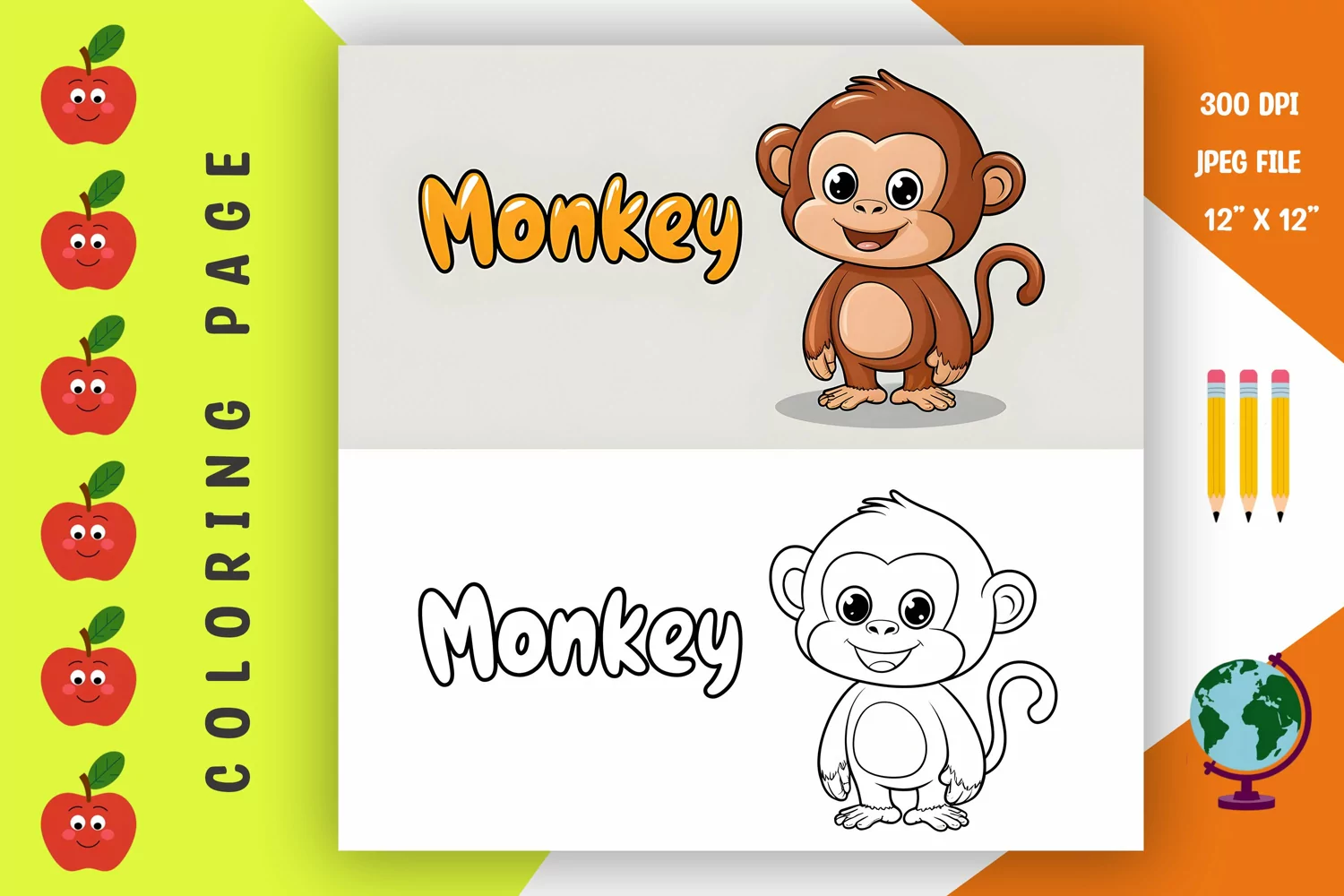 Monkey Coloring Page - Printable Animal Coloring Book product image 1