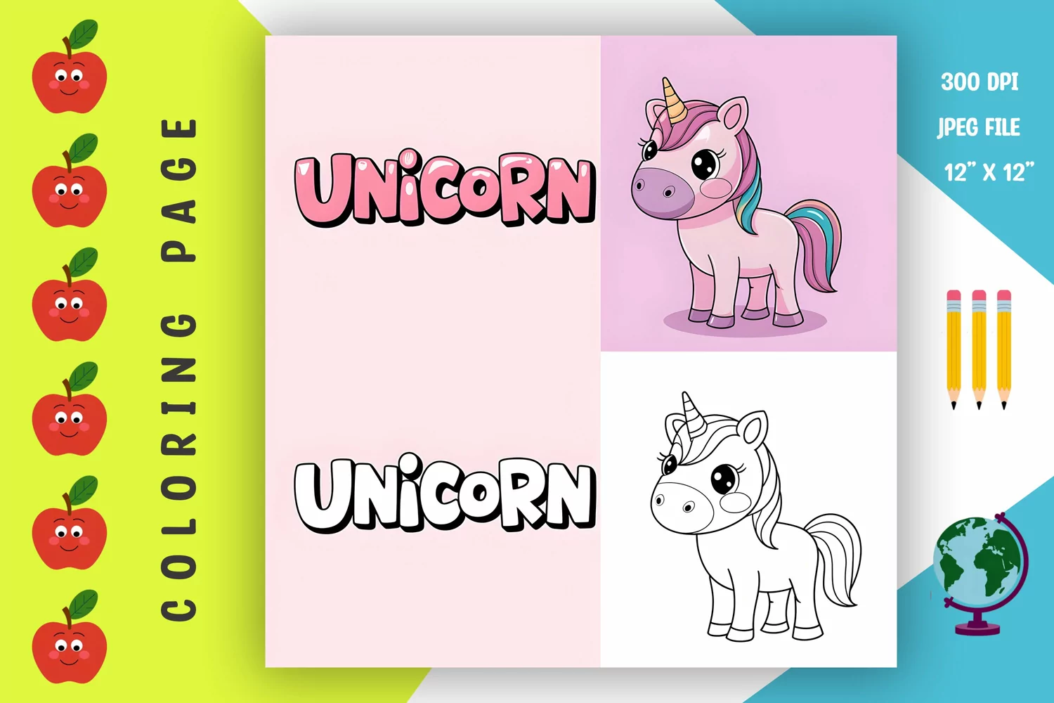 Unicorn Coloring Page - Printable Animal Coloring Book product image 1