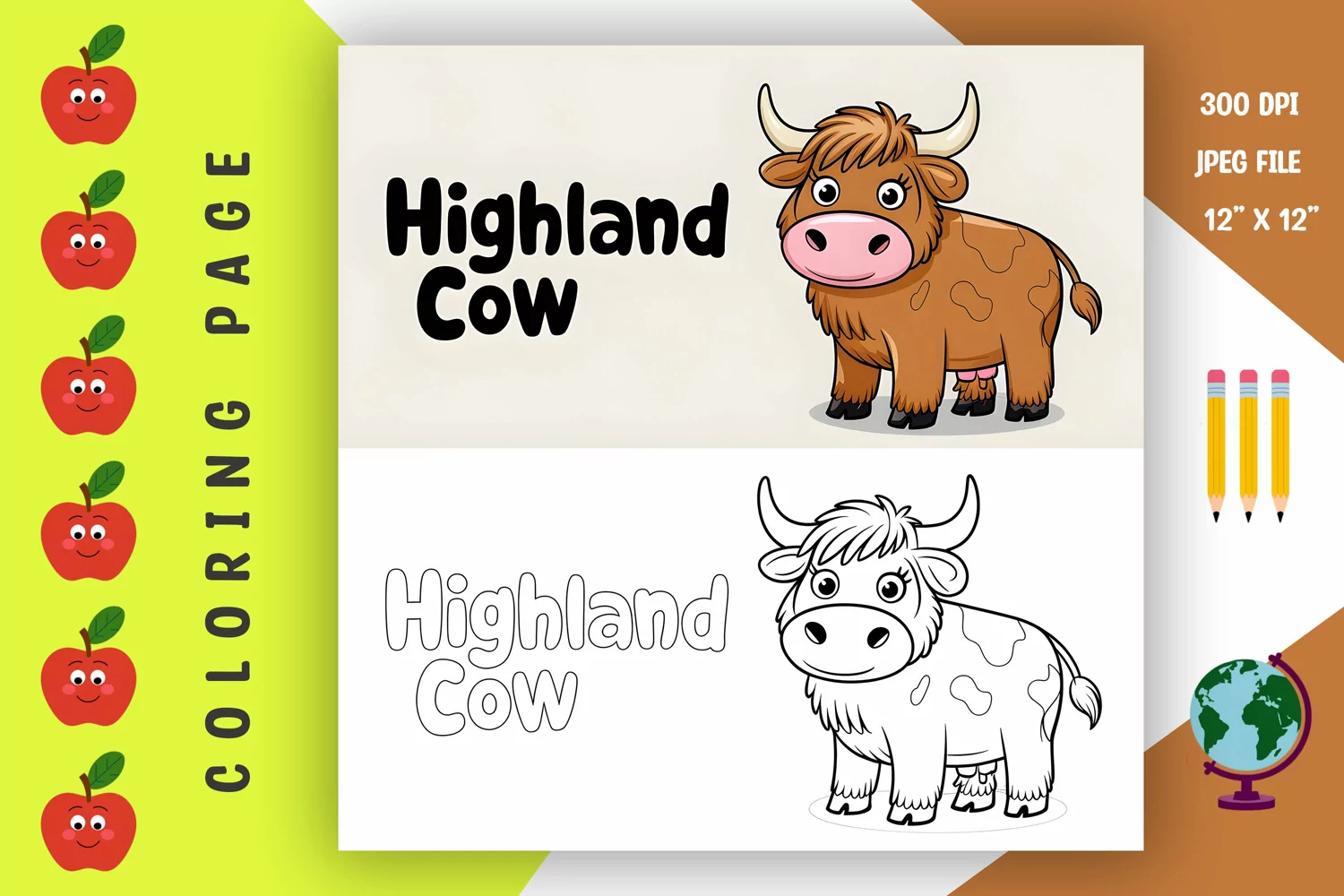 Highland cow Coloring Page - Printable Animal Coloring Book product image 1