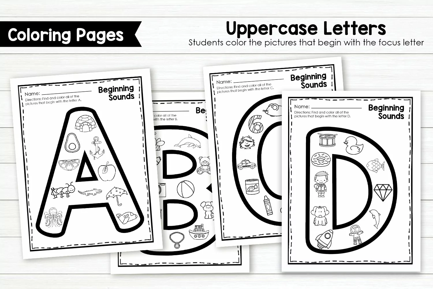 Letter Sound Coloring Pages -Capital Letters product image 1