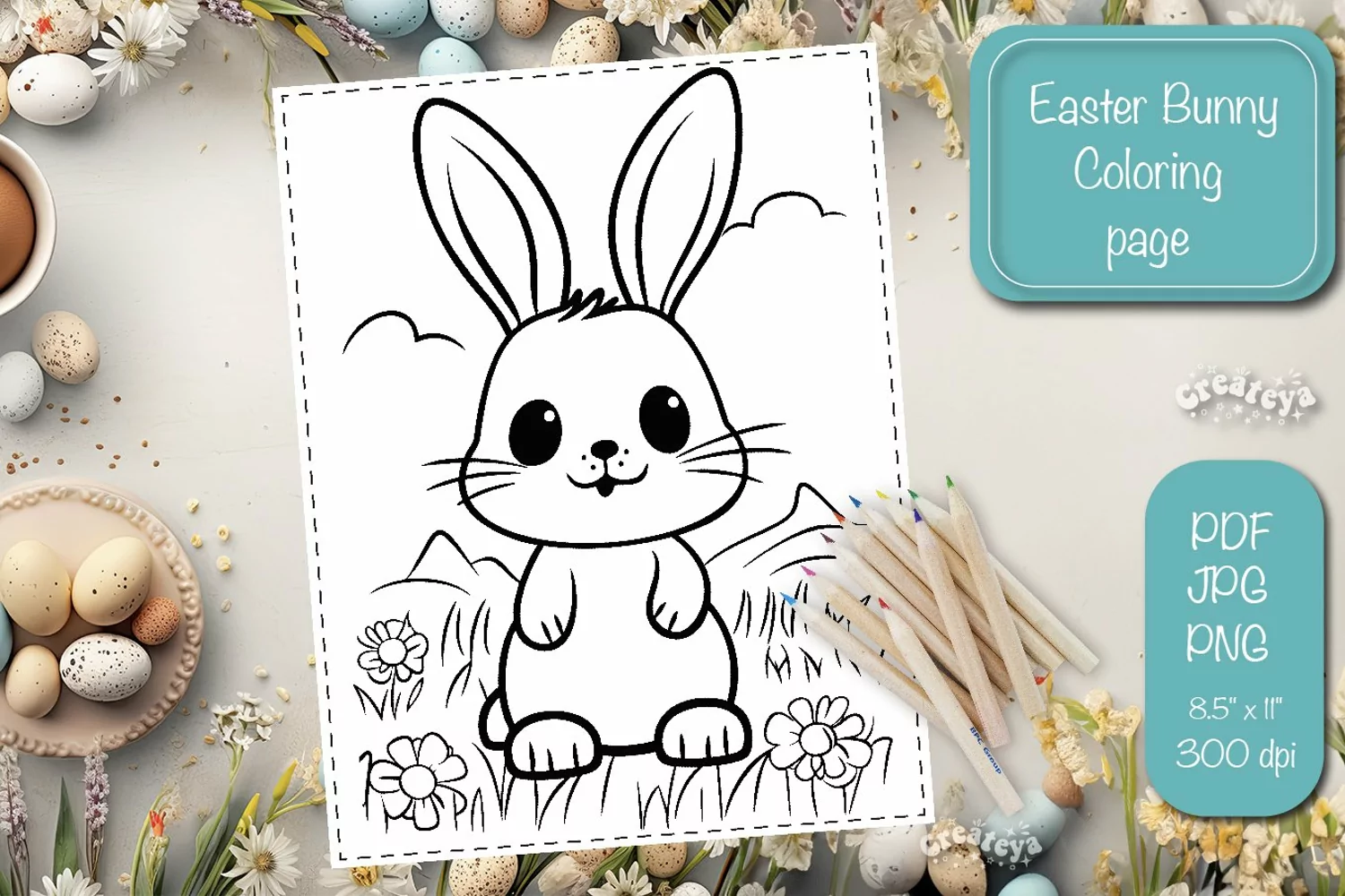 Easter Bunny Coloring pages Coloring printable sheet png product image 1