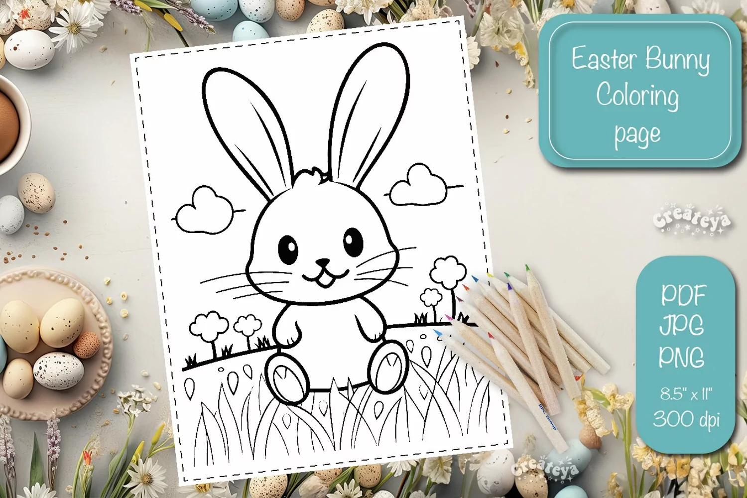 Easter Bunny Coloring pages Coloring printable sheet png product image 1